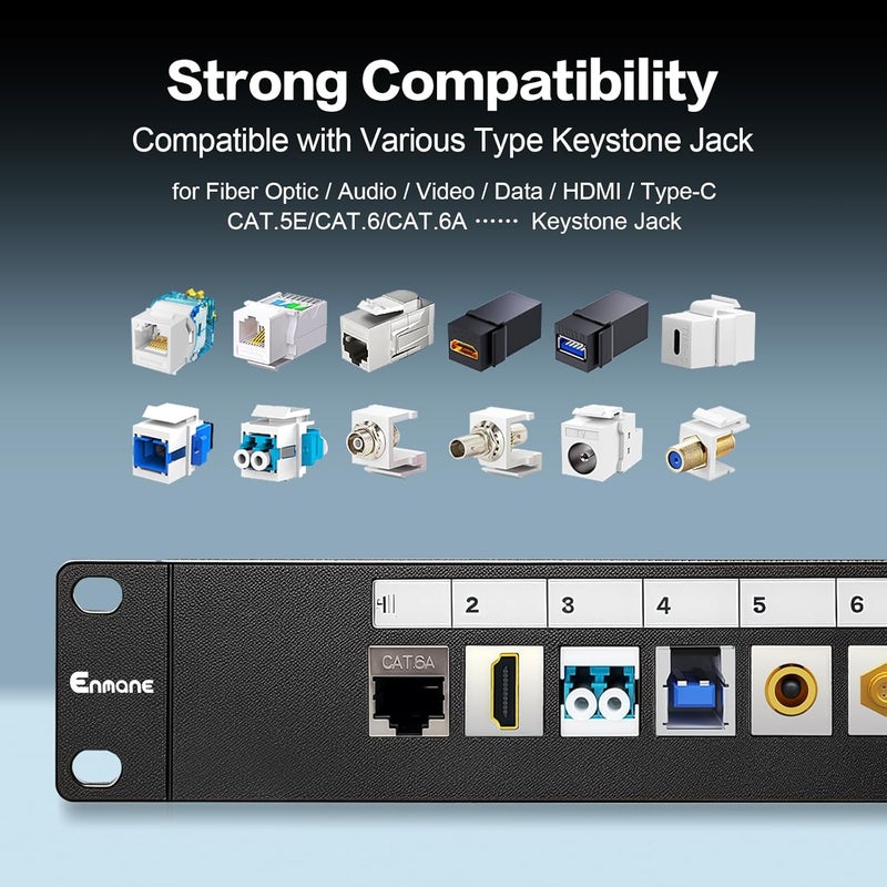 Enmane 8 Port Blank Keystone Patch Panel Wall Mount 10inch with 89D Bracket Ethernet Patch Panel (Blank) - Image 4